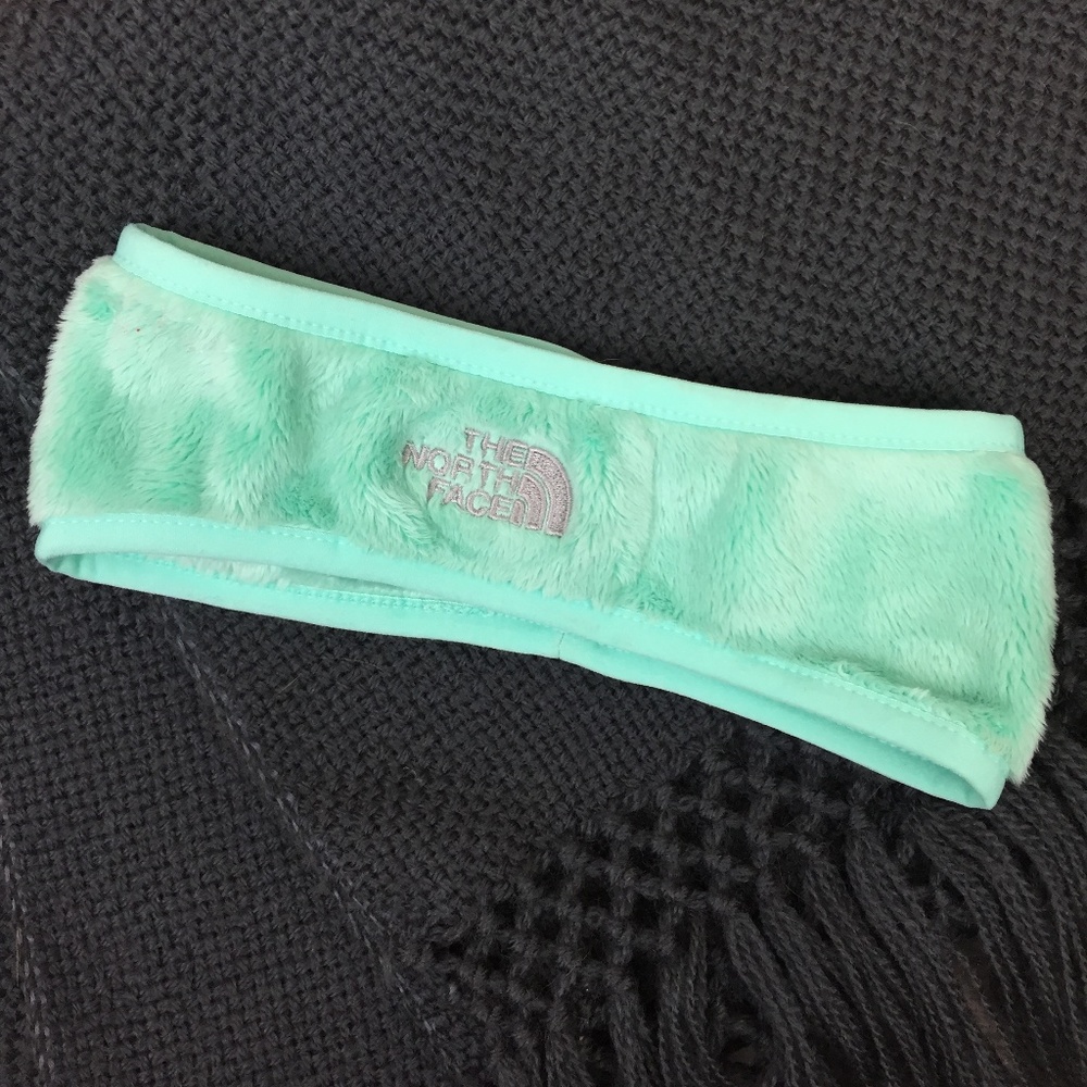 The North Face seafoam furry head warmer